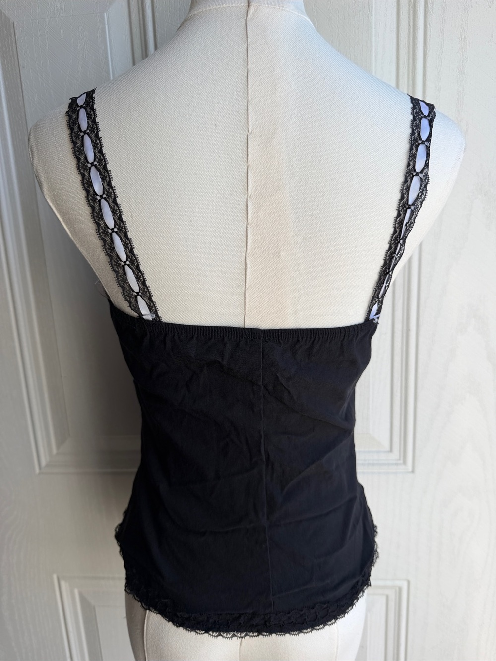 Windsor Vintage Inspired Black Lace-Trim Ribbon Strap Whimsygoth Top Size Medium - Picture 6 of 10